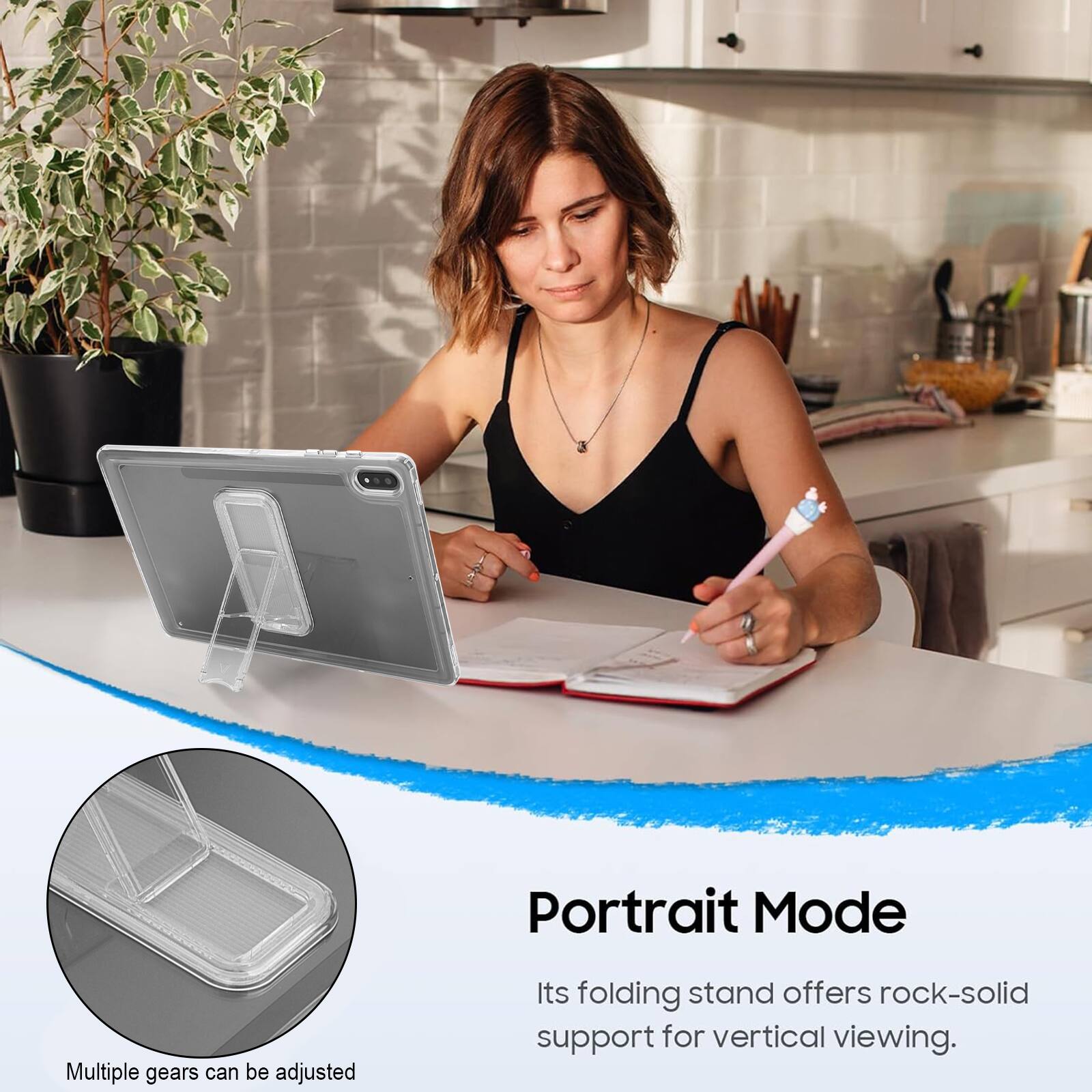 Portrait Mode  
Multiple gears can be adjusted.  
Its folding stand offers rock-solid support for vertical viewing.