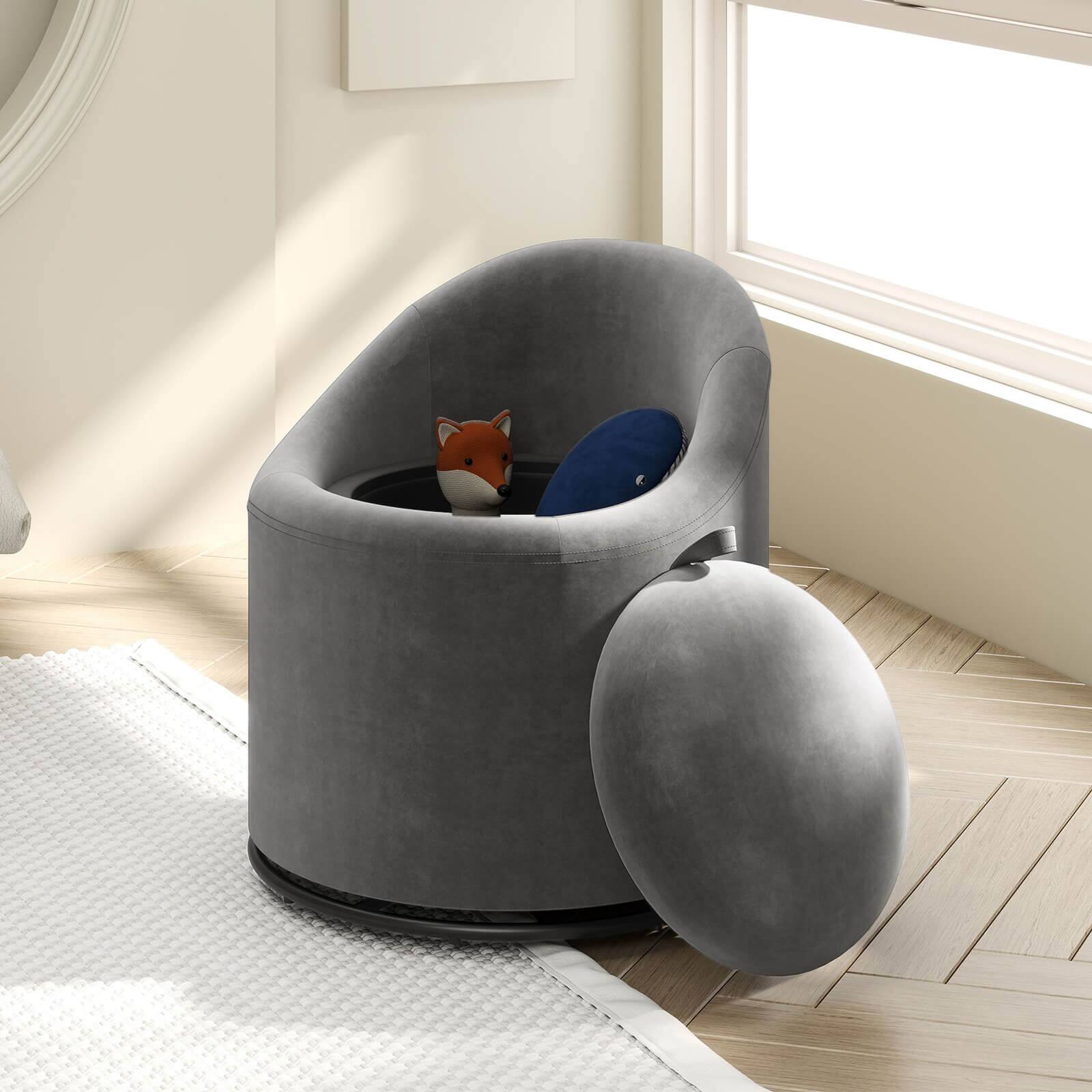 Alt View 3. Costway - Costway 1 PCS Barrel Chair with Storage 360° Swivel Upholstered Vanity Chair with Backrest - Gray.