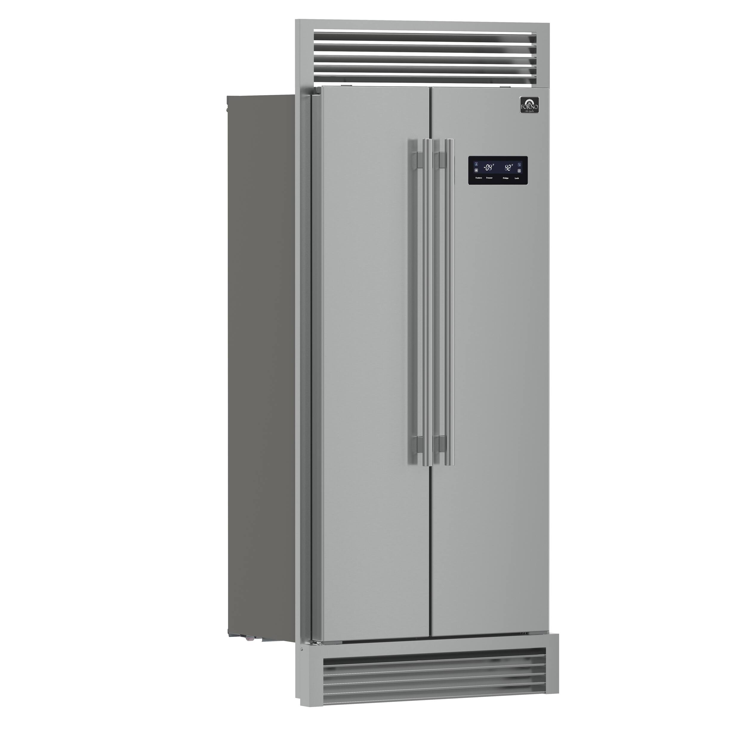 Left. Forno Appliances - Salerno 15.6 Cu. Ft. Side-by-Side Refrigerator with Decorative Grill Trim - Stainless Steel VCM.