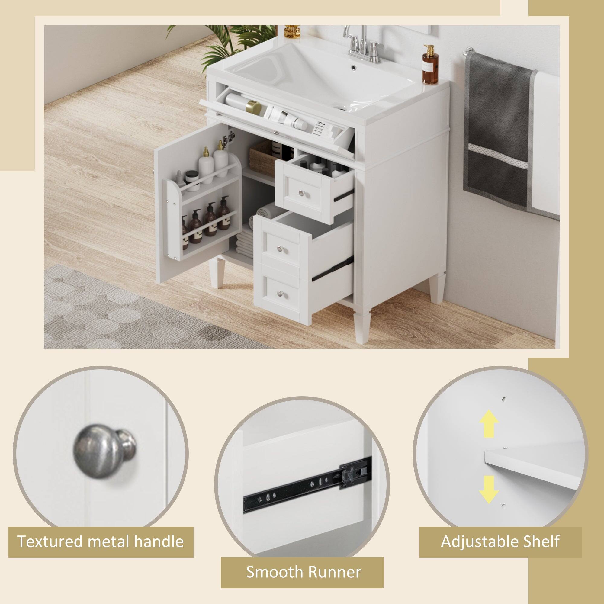 - Textured metal handle
- Smooth Runner
- Adjustable Shelf