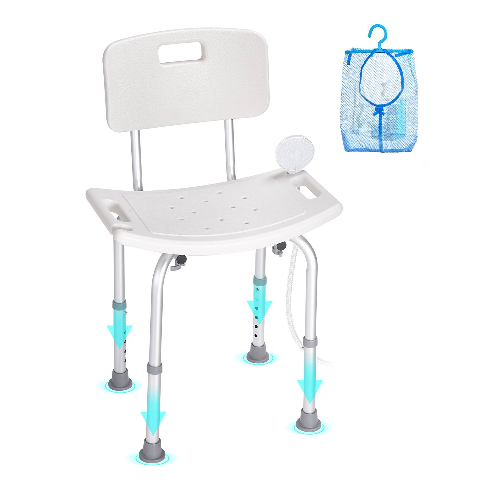 VEVOR - Shower Chair, Shower Seat with Back, Adjustable Height Shower Stool, Shower Chair for Inside Shower Bathtub - Silver;White