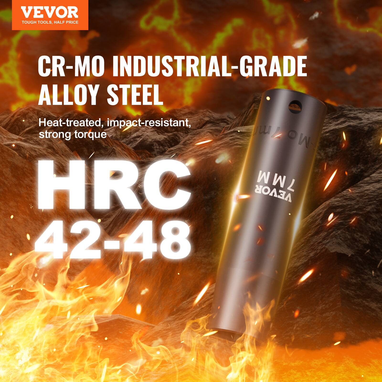 VEVOR TOUGH TOOLS, HALF PRICE CR-MO INDUSTRIAL-GRADE ALLOY STEEL Heat-treated, impact-resistant, strong torque Mo7m HRC 42-48