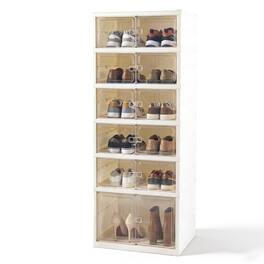 Gymax - Foldable Shoe Rack Organizer Plastic Stackable Shoe Storage Box Easy Assembly - White