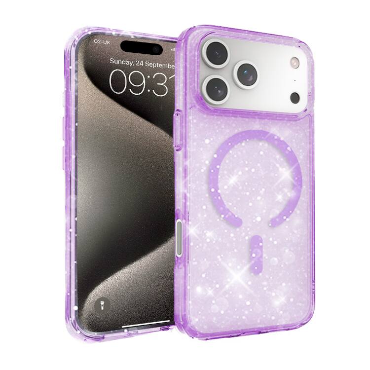 Entronix - Glitter Case for iPhone 17 Pro Max - Durable Magnetic Protection - Purple