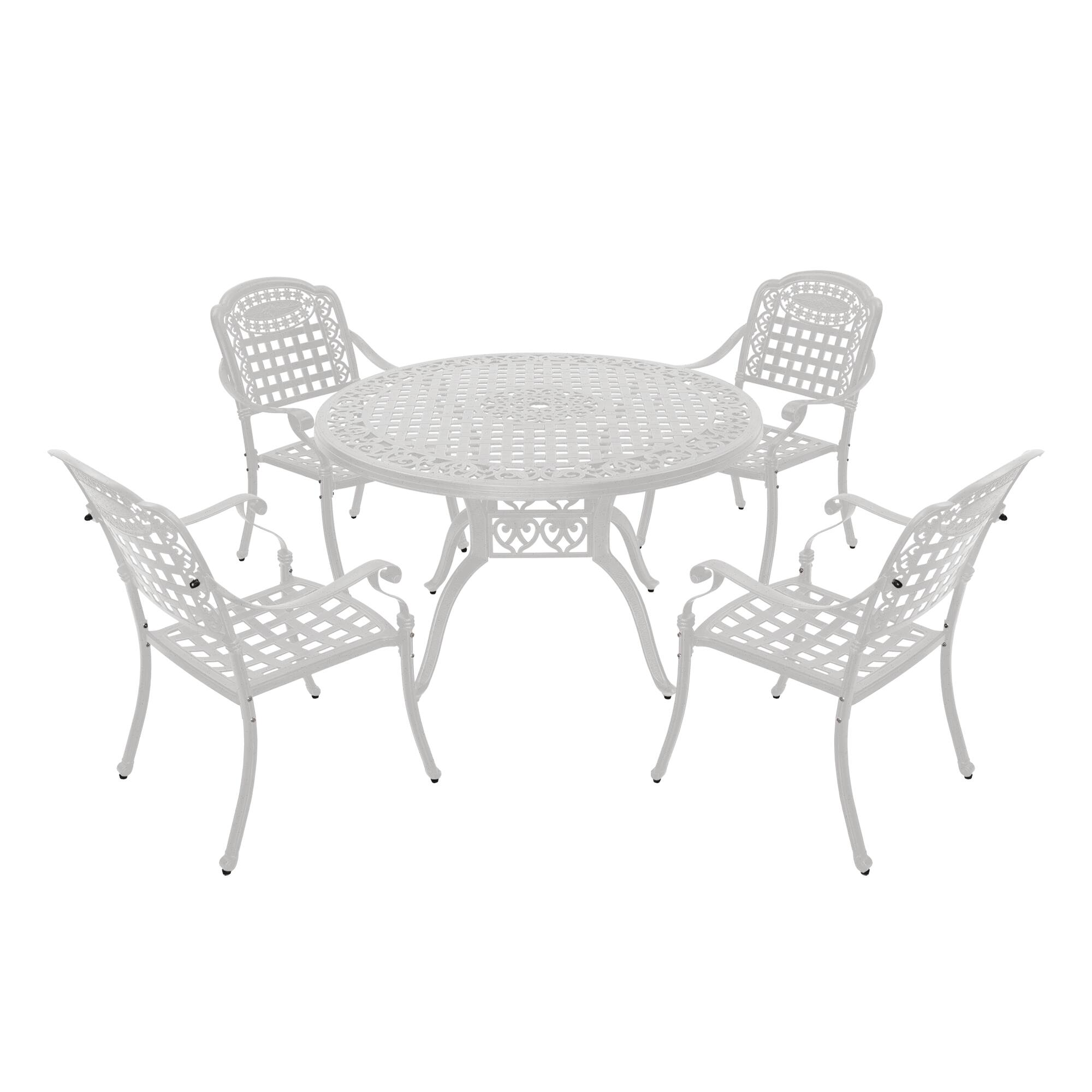 Back. Mondawe - 5-Piece Cast Aluminum Dining Set with Round Table and 4 Chairs - White.