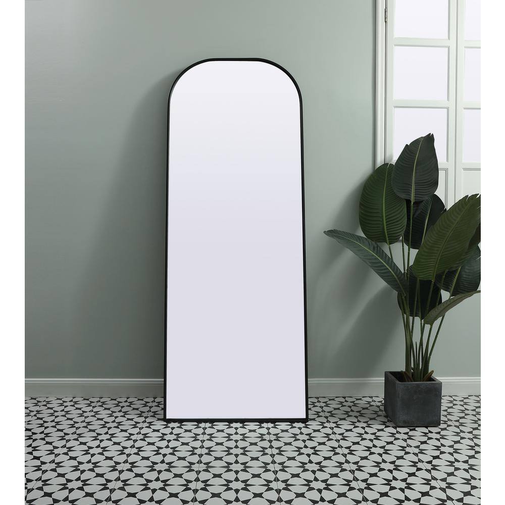 Front. Elegant Decor - Metal Frame Arch Full Length Mirror 28x74 Inch in Black - Black.