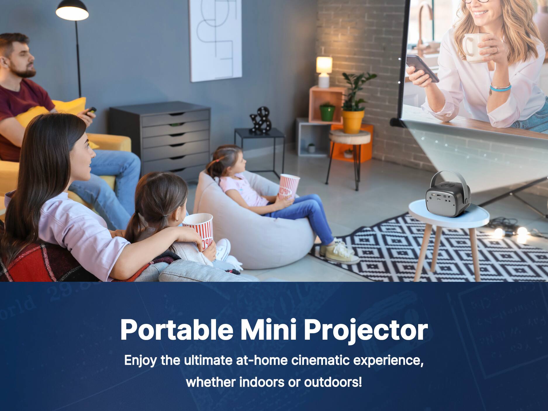 Portable Mini Projector
Enjoy the ultimate at-home cinematic experience, whether indoors or outdoors!