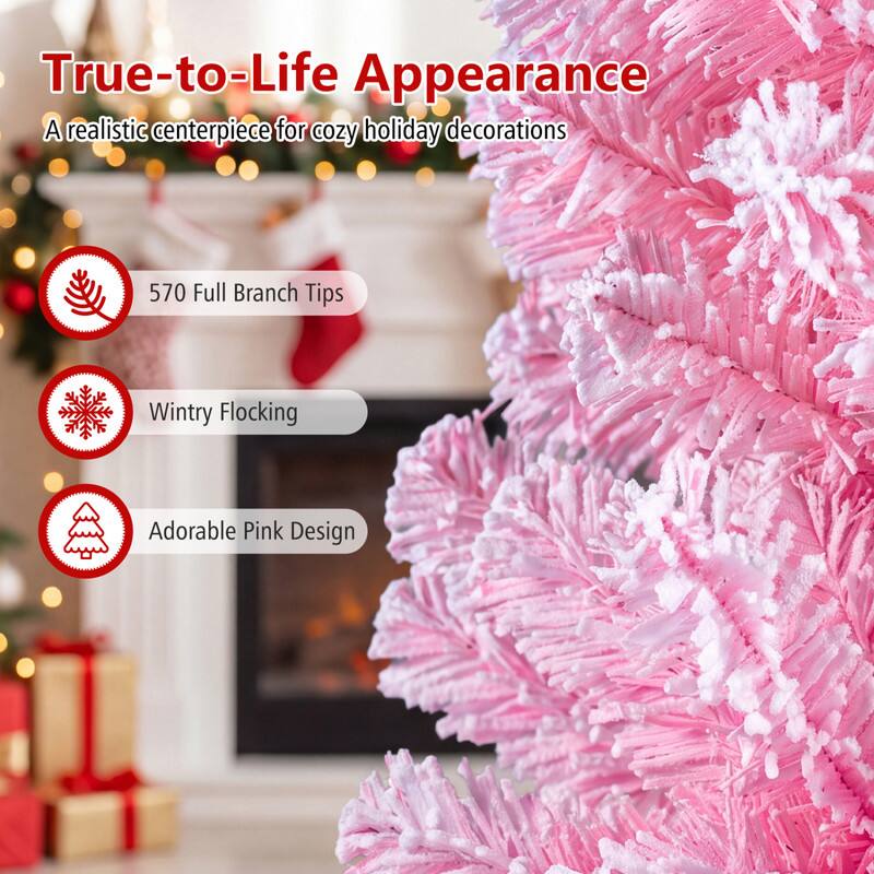 True-to-Life Appearance  
A realistic centerpiece for cozy holiday decorations

570 Full Branch Tips  
Wintry Flocking  
Adorable Pink Design