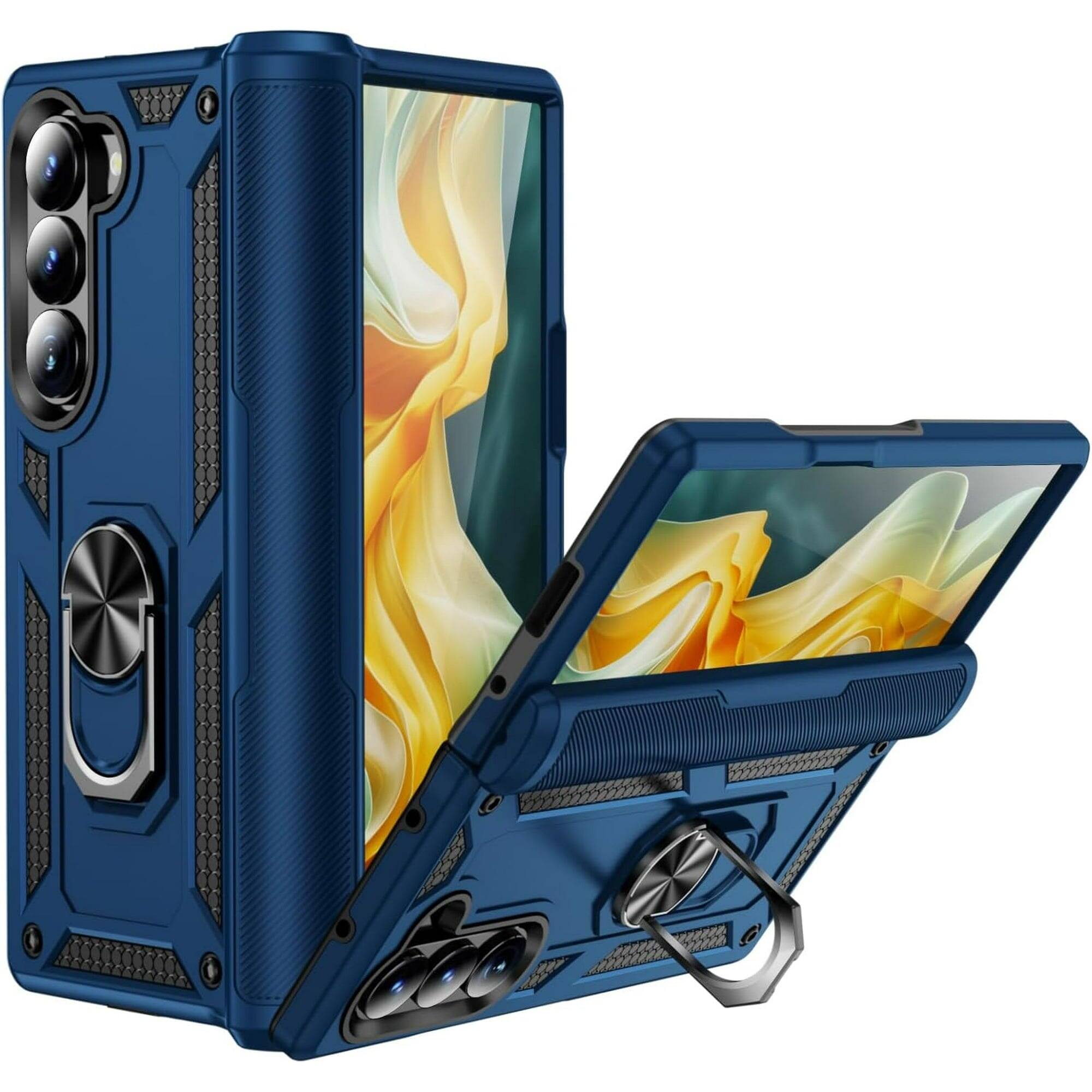 Front. Entronix - Entronix Dual-Layer Case for Samsung Galaxy Z Fold 6 - Built-in Kickstand & Grip Protection - Navy.