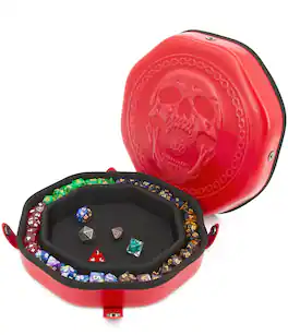 CASEMATIX - Dice Tray fits Up to 115 RPG Dice for Tabletop Board Games - DnD Dice Storage, Red with Embossed Skull