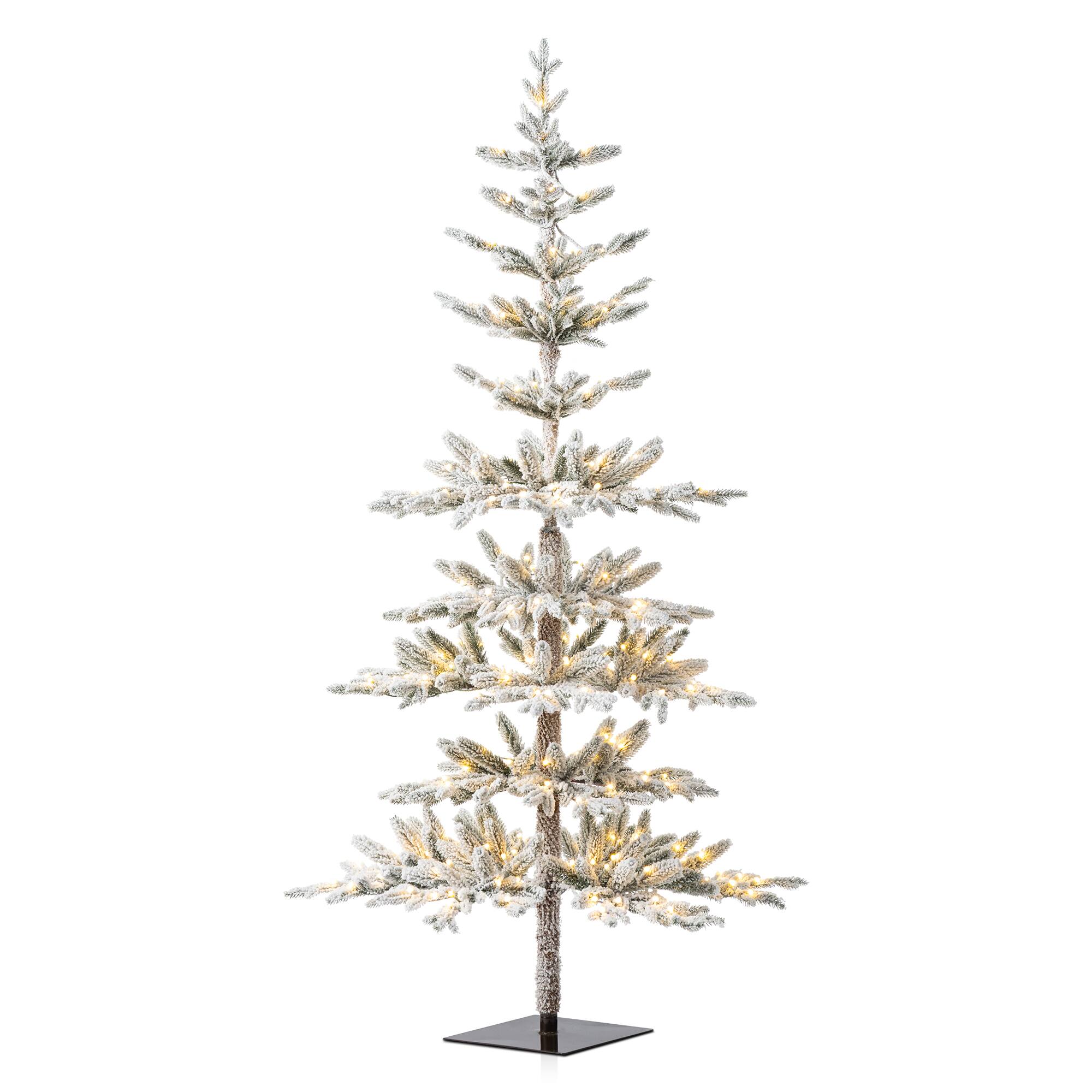 Angle. Glitzhome - 6ft Deluxe Pre-Lit Flocked Slim Fir Artificial Christmas Tree with 300 Lights - White.