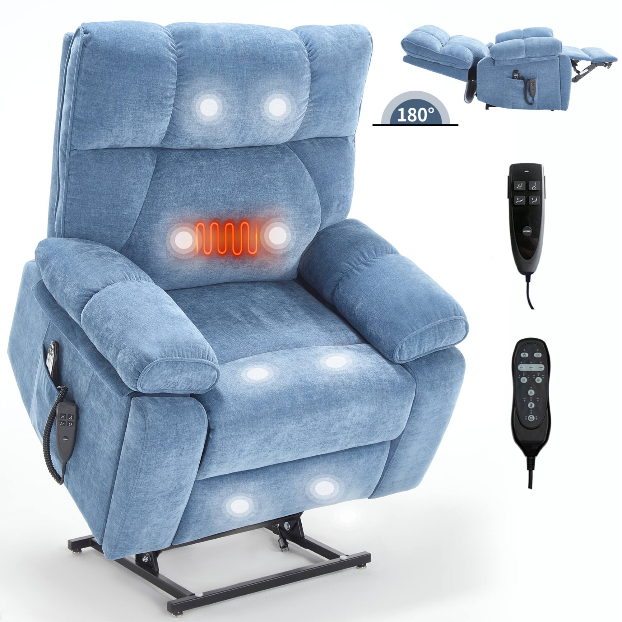 Alt View 10. GOODSILO - Large Dual Motor Electric Power Lift Recliner with Massage and Lumbar Heat Functions for Ultimate Comfort - Blue.