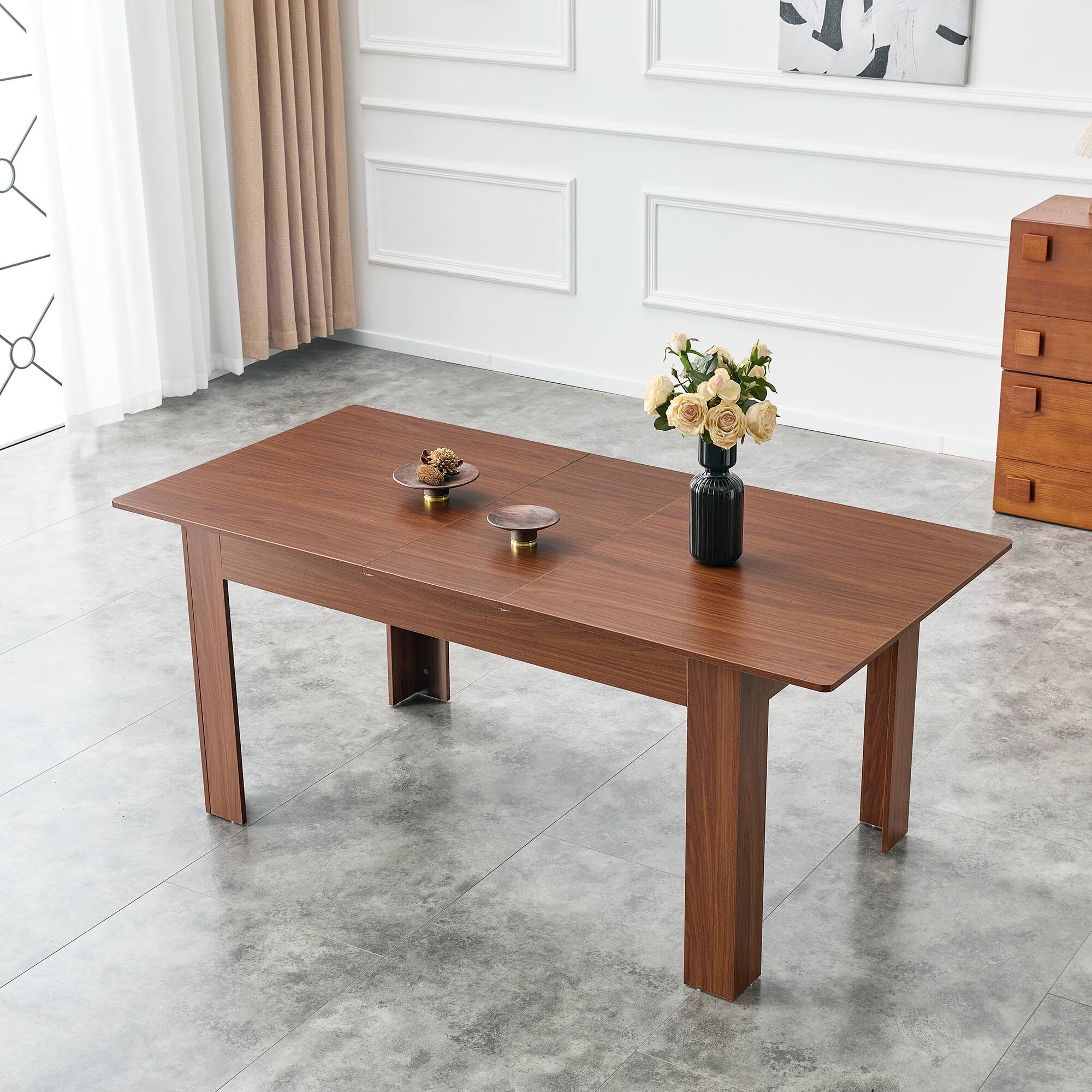 Alt View 2. Loheer - Loheer- 7.2ft Extendable Dining Table Walnut Drop Leaf Kitchen Table Space Saving Expandable Desk for Large Family - Walnut.