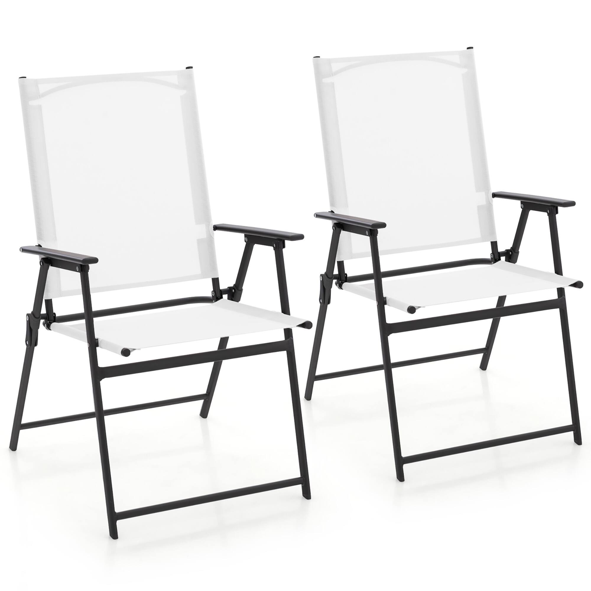 Gymax - 2-Piece Patio Folding Chairs High Back Dining Chair Set w/ Weather-resistant Fabric - White, Gray