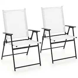 Gymax - 2-Piece Patio Folding Chairs High Back Dining Chair Set w/ Weather-resistant Fabric - White, Gray