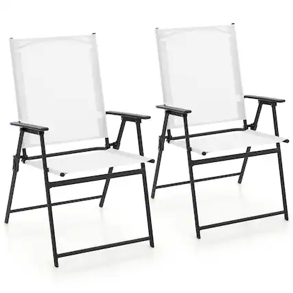 Front. Gymax - Gymax 2-Piece Patio Folding Chairs High Back Dining Chair Set w/ Weather-resistant Fabric - White, Gray.