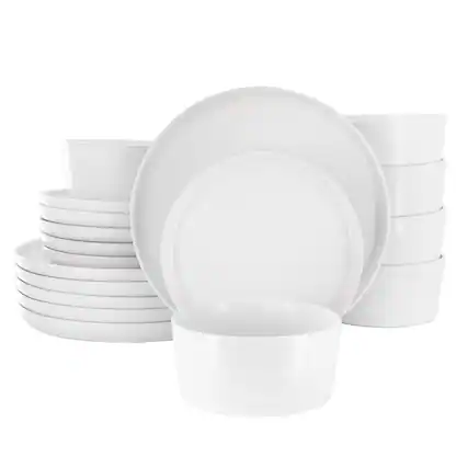 Front. Elama - Elama Josh 18 Piece Stoneware Dinnerware Set in Matte White - White.