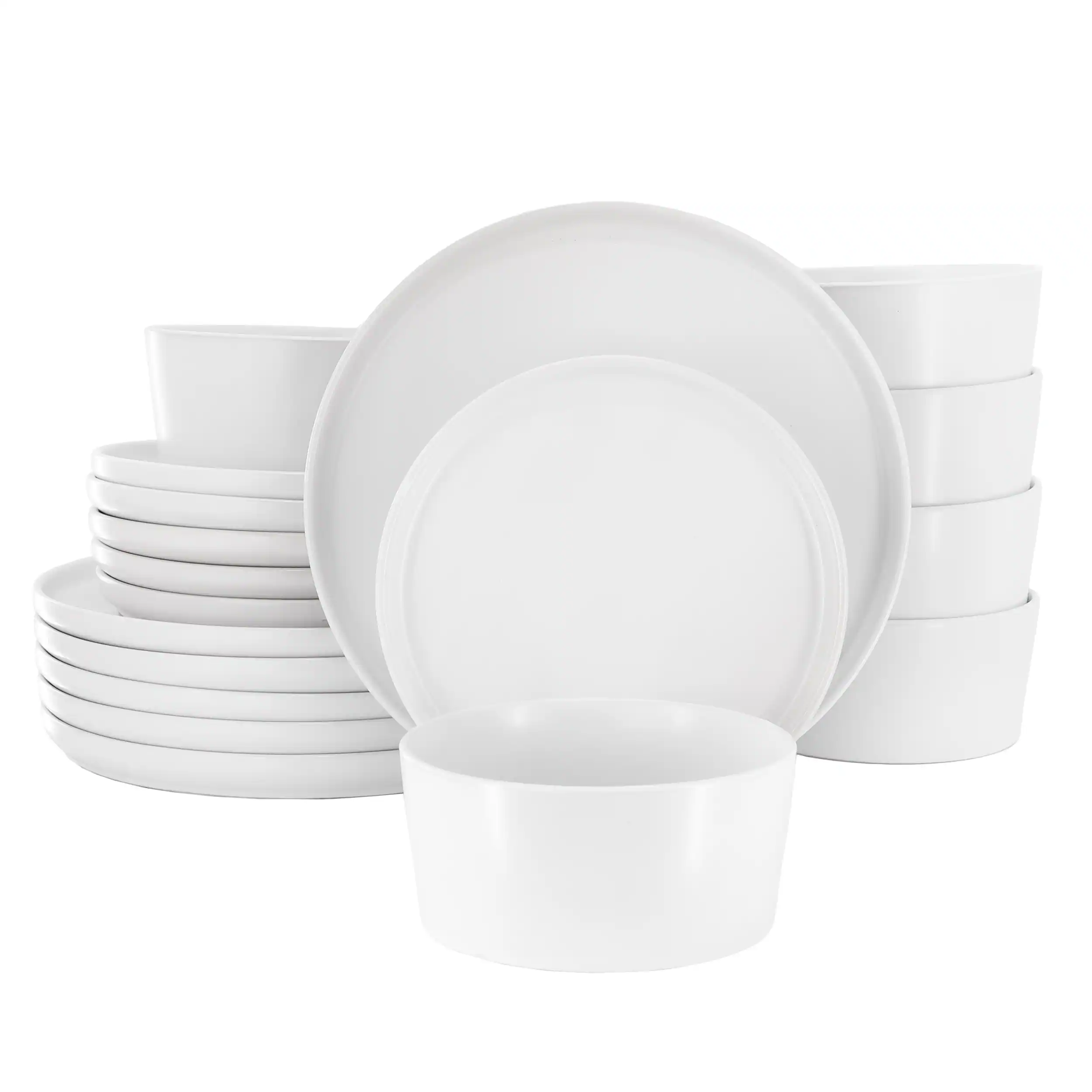 Elama - Josh 18 Piece Stoneware Dinnerware Set in Matte - White
