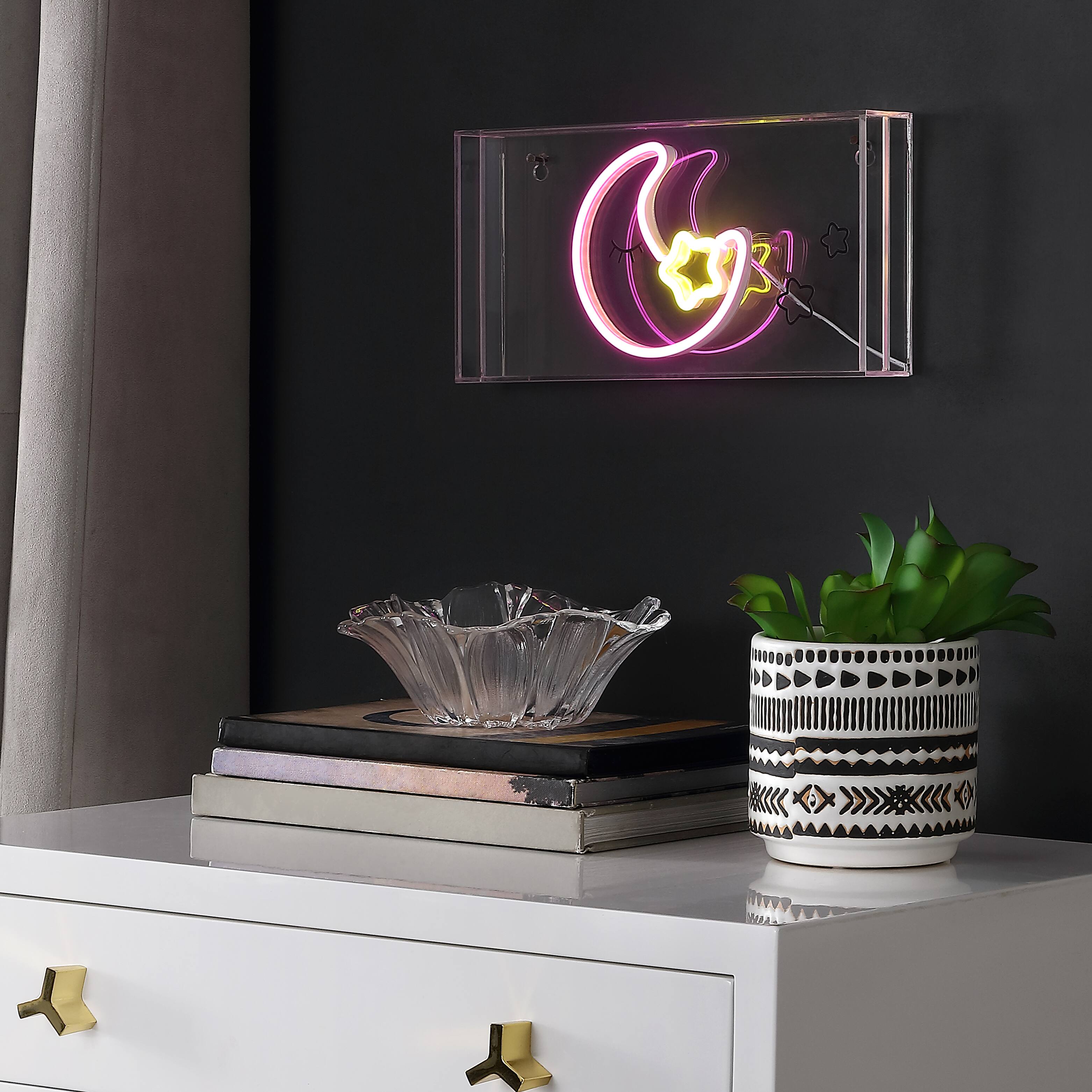 Alt View 6. Jonathan Y - Moon 11.8" Contemporary Glam Acrylic Box USB Operated LED Neon Light, Pink/Yellow - Pink/Yellow.