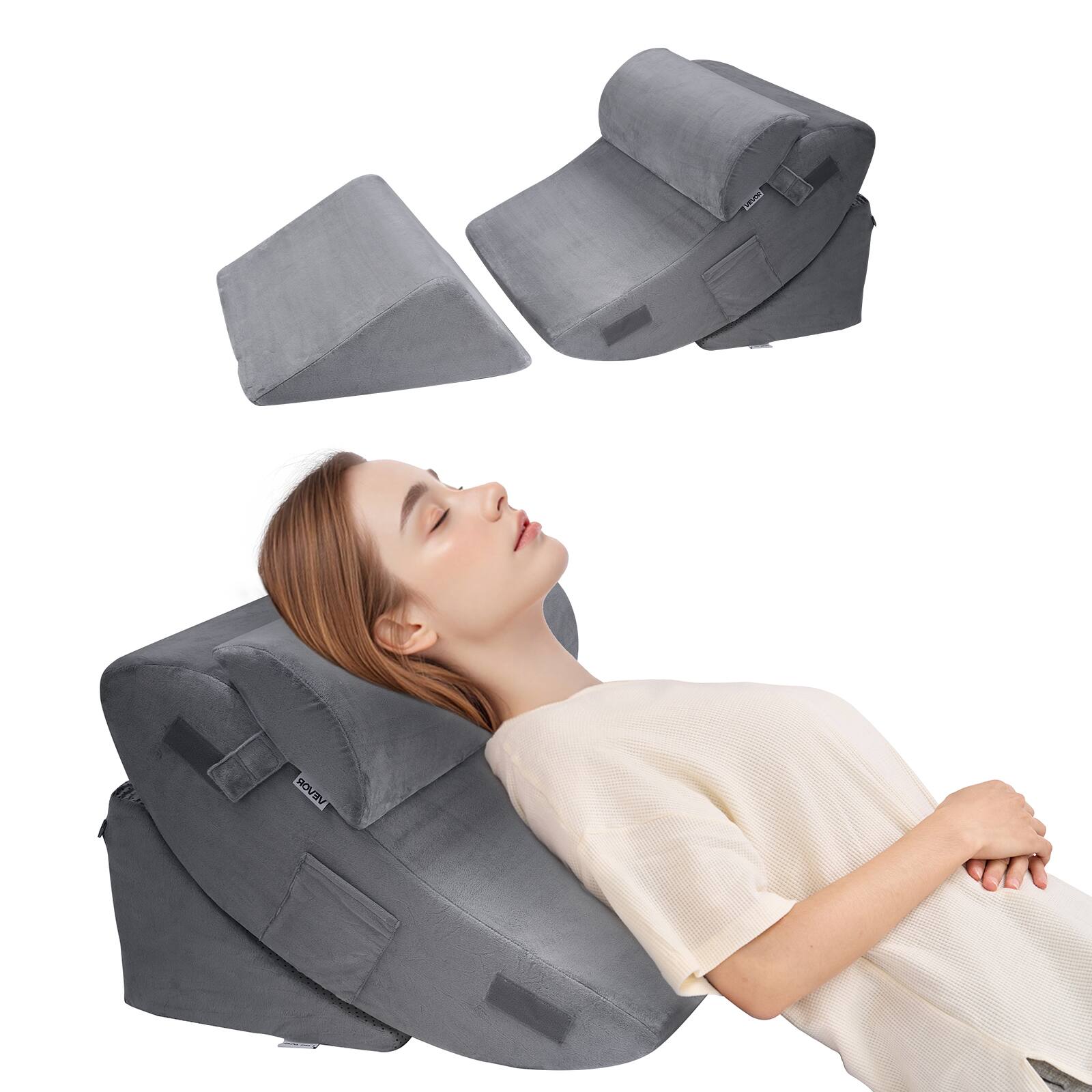 Front. VEVOR - Wedge Pillow for Sleeping, 4 Pcs Adjustable Orthopedic Bed Wedge Set, Support Leg Neck Shoulder, Post Surgery Pillow - Dark Gray.