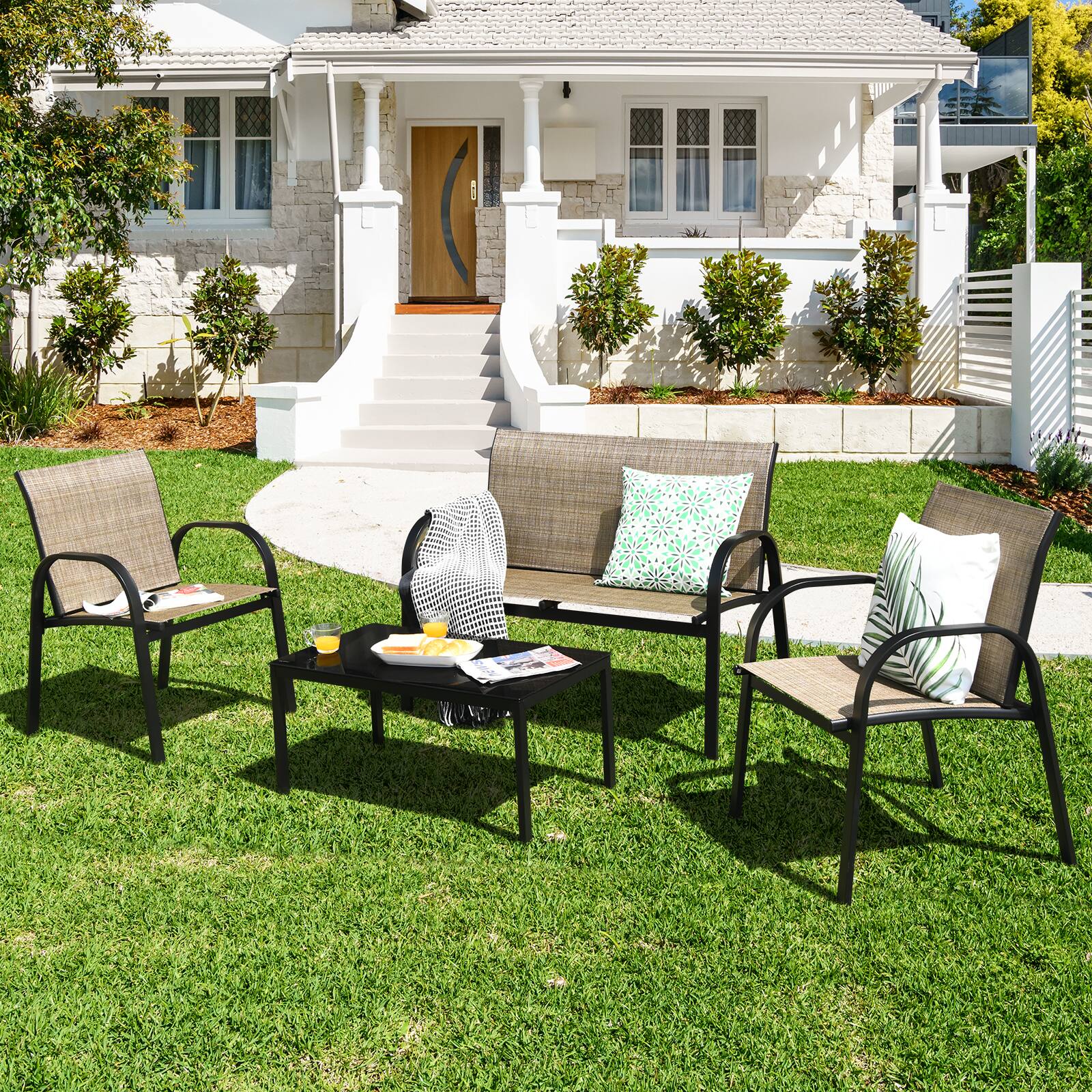 Alt View 4. Gymax - Gymax 4PCS Patio Conversation Furniture Set All-Weather Garden Outdoor Brown - Brown.