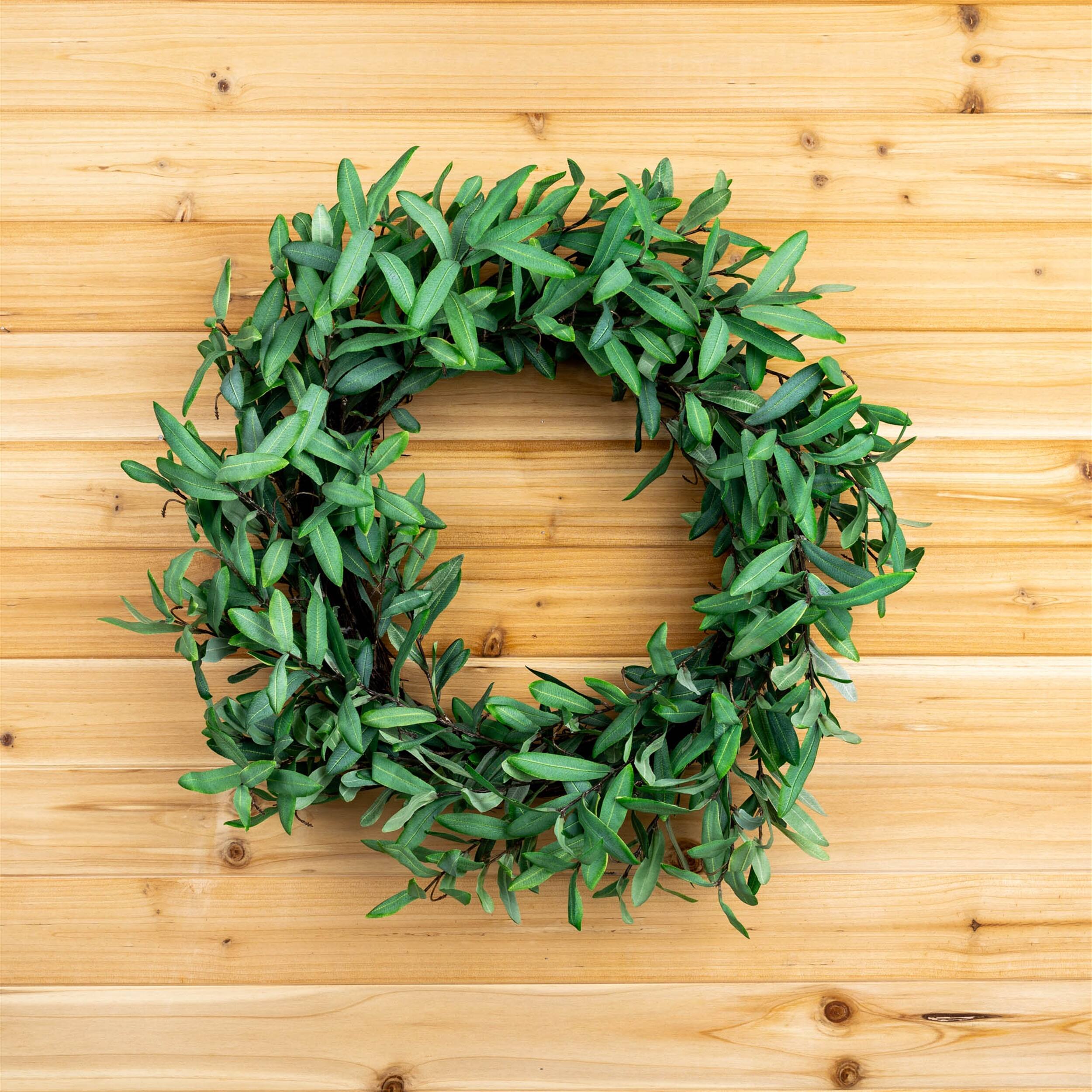 Angle. BreeBe - Olive Leaf Foliage Wreath 29"D - Green, Brown.