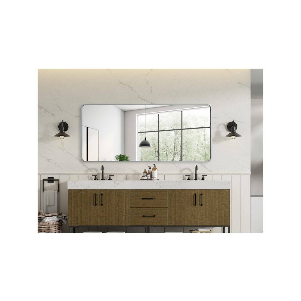 Alt View 3. Elegant Decor - Contour Metal Rectangle Mirror 32x72 in Silver - Silver.