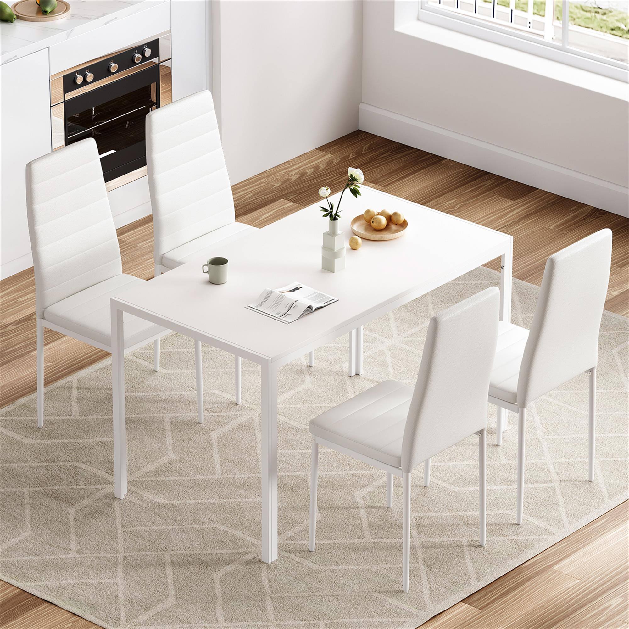 Alt View 1. Boyel Living - Set of 4 White PU Leather Dining Chairs for Kitchen Modern Side Chairs with Sturdy Metal Frame - White.