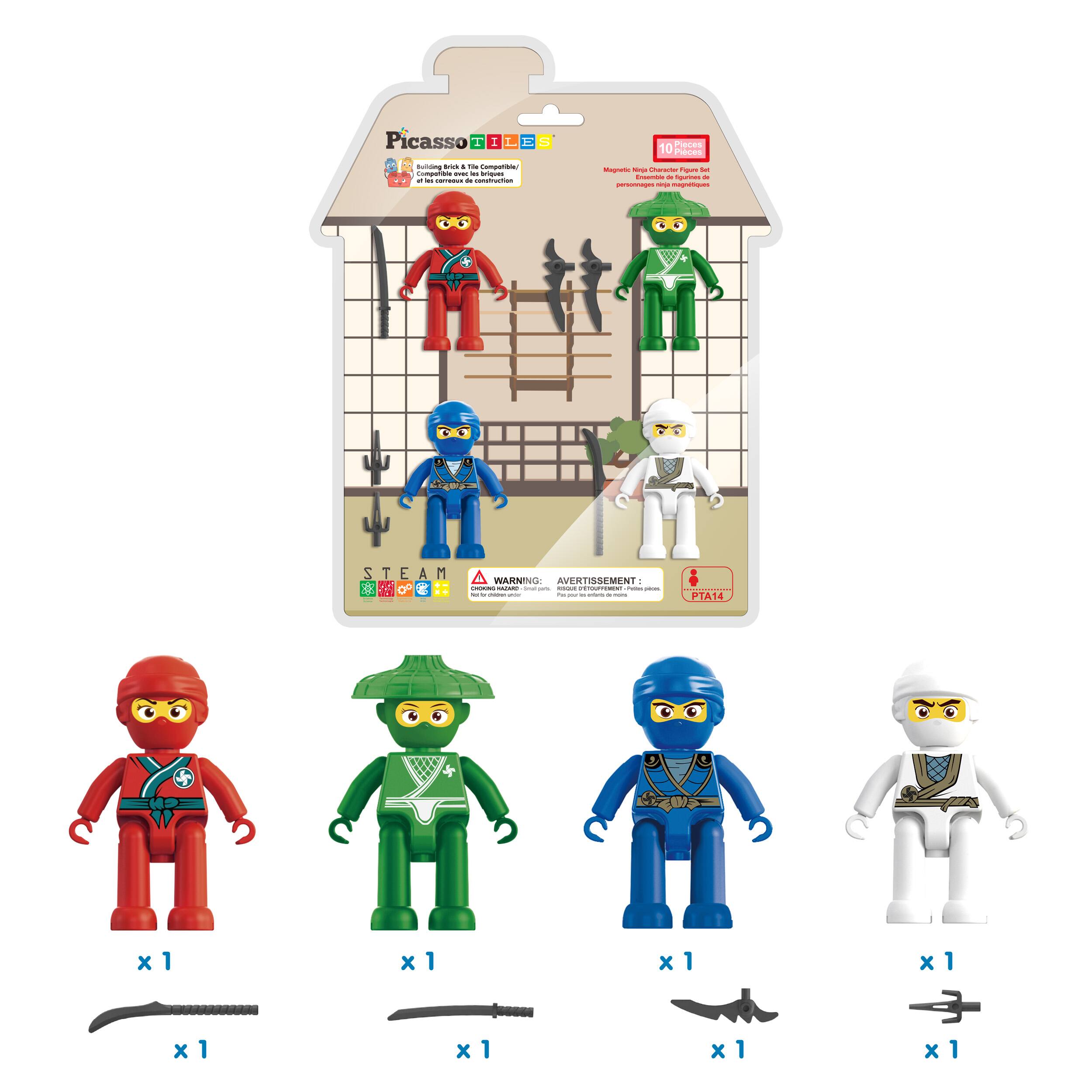 PicassoTiles PICASSO TILES 4 PC Ninja Character Set, Magnetic