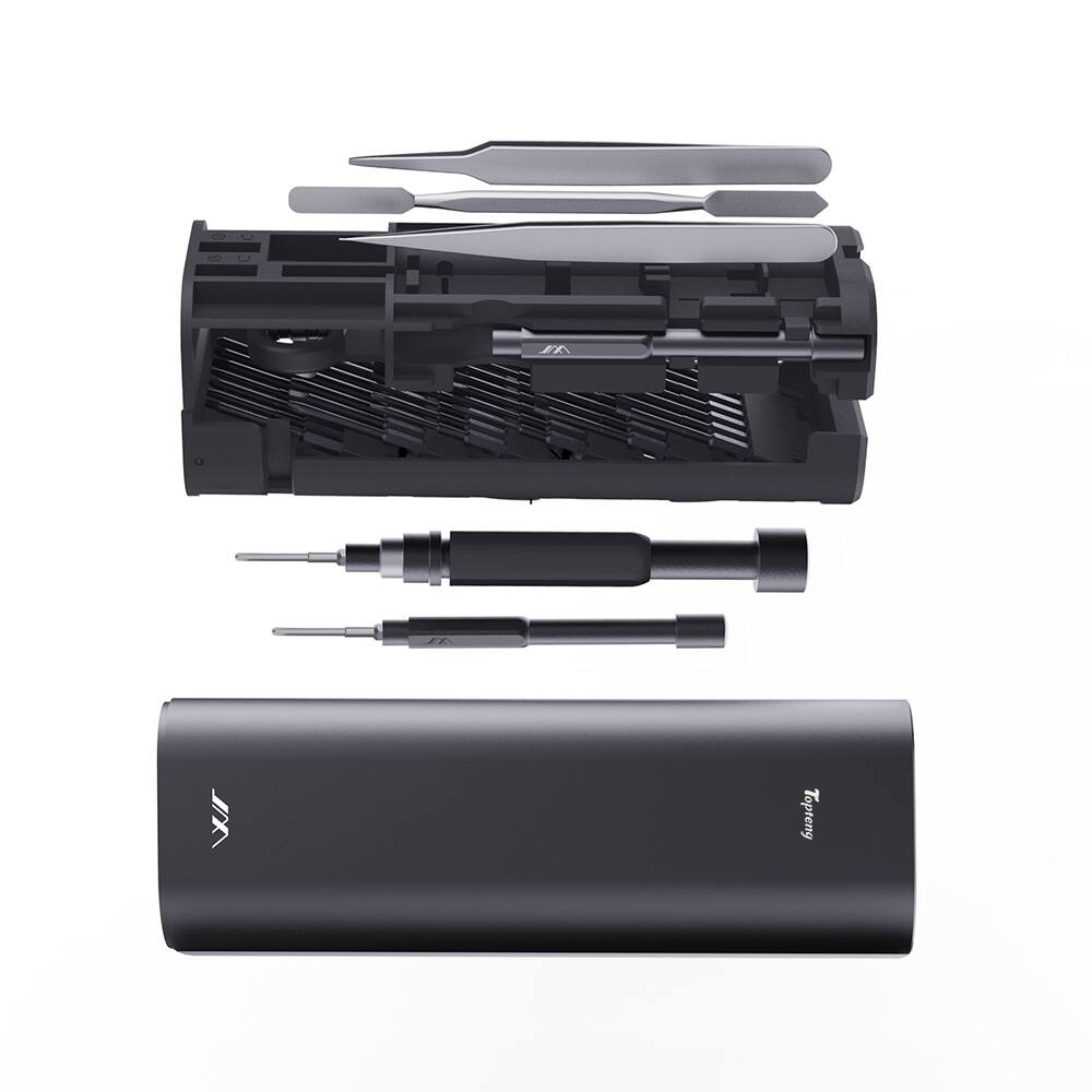 Left. Topteng - 60-Piece Precision Screwdriver Set with S2 Steel Bits - 42 Magnetic Tips, Spring-Loaded Case, for Electronics Repair​.