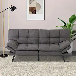 Dyonery - Convertible Futon Sofa Bed with Adjustable Backrest & Removable Armrests, Foldable Sleeper Loveseat - Gray