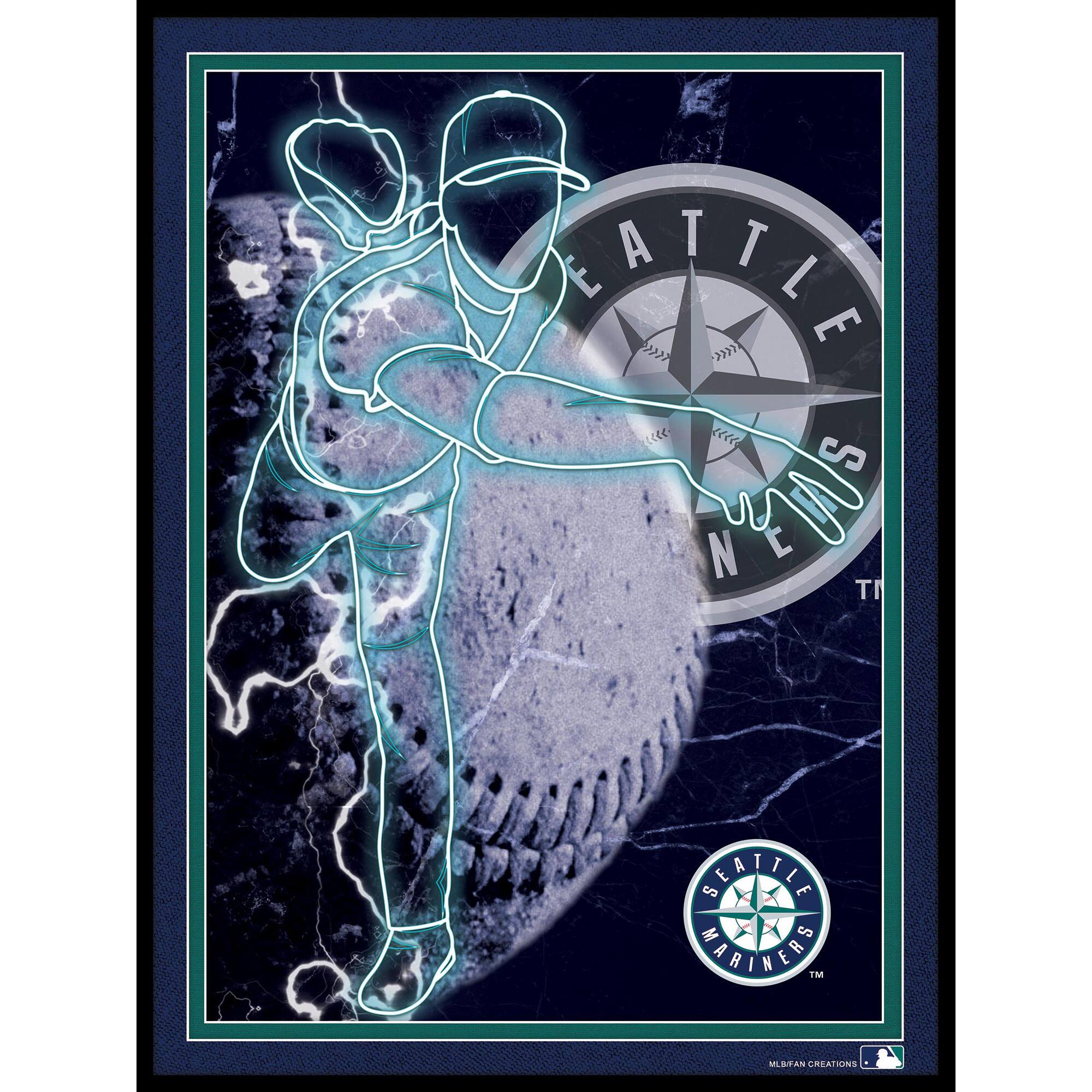 Black Seattle Mariners 12'' x 16'' Framed Neon Player Print