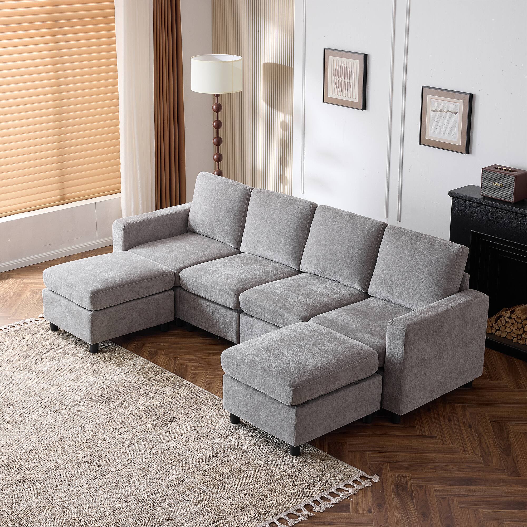 Angle. U-HOMY - U-HOMY 6-Piece Modular Sectional Sofa with Storage, Reversible L-Shaped Couch - Light Grey.