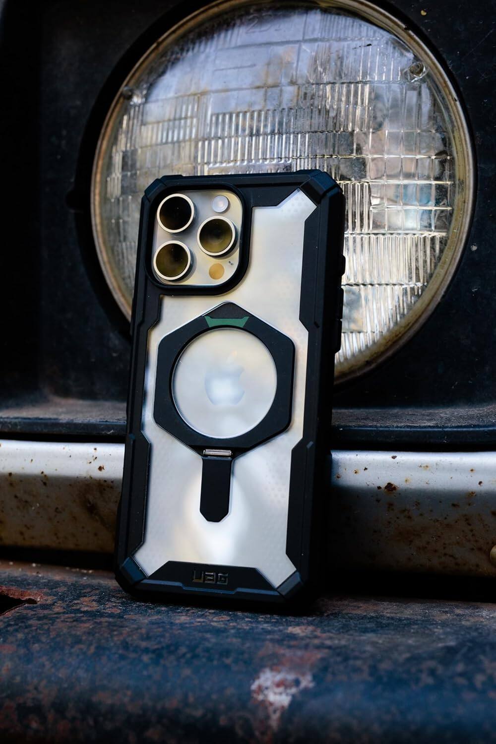 Left. UAG - UAG Designed for iPhone 16 Pro Max Case 6.9" Plasma XTE Clear/Titanium, Compatible with MagSafe Charging Rugged - Clear Titanium.