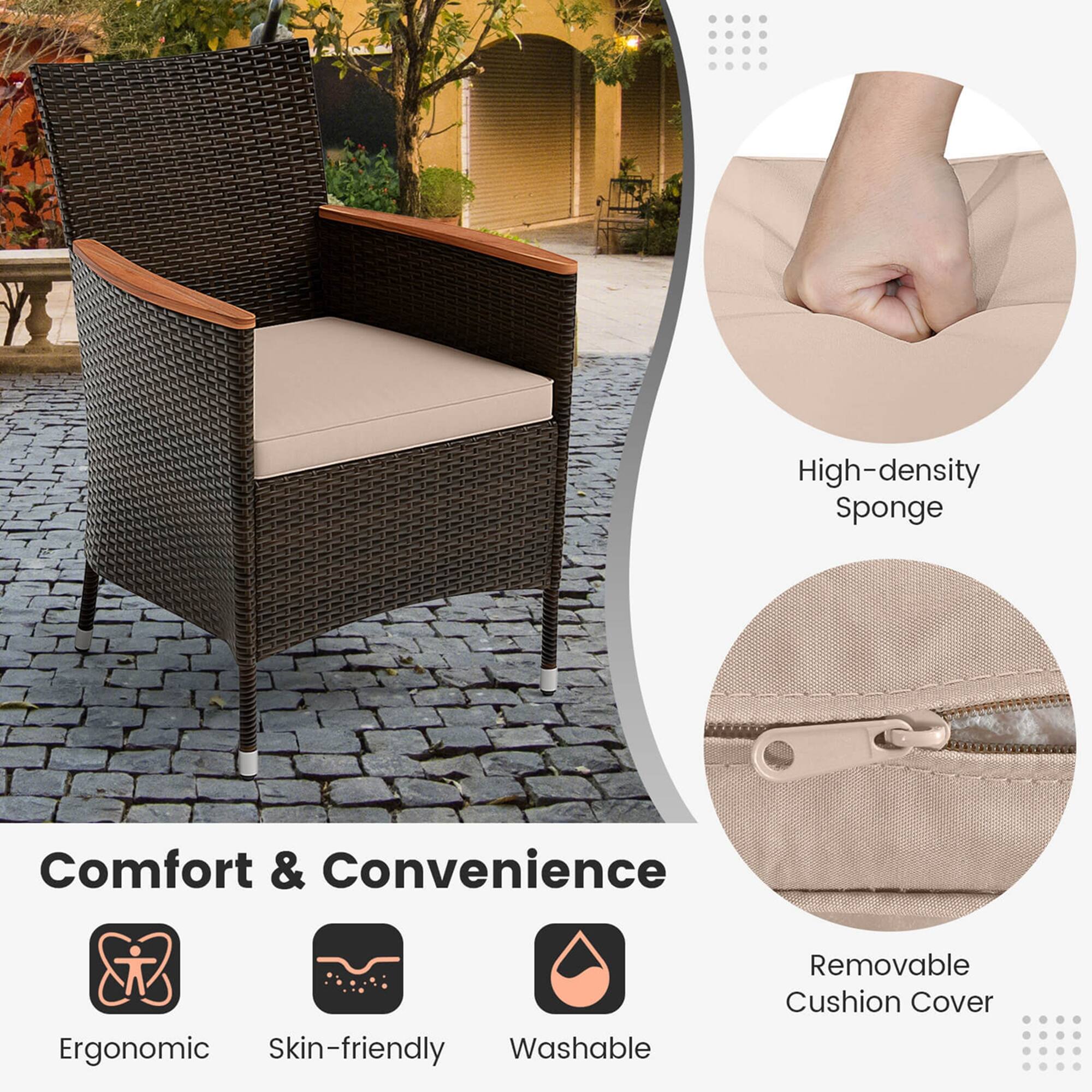 The text on the image is grouped and corrected as follows:

Comfort & Convenience: High-density Sponge Ergonomic Skin-friendly Washable Removable Cushion Cover