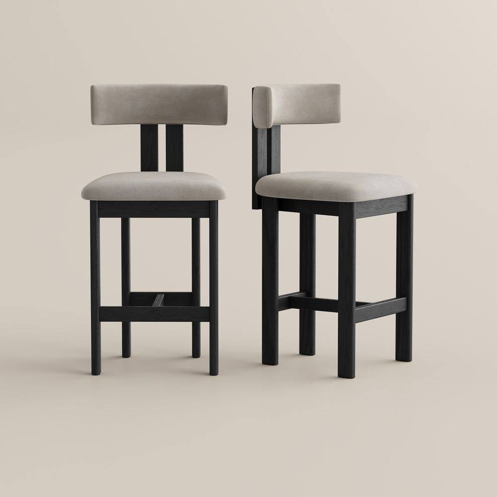 Alt View 4. POVISON - 26" Fully Assembled Mid-Century Modern Counter Height Bar Stools Set of 2, Cotton Linen Beige & Black - Beige & Black Cotton Linen.