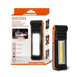 Black+Decker - 600 Lumens Work Light + 250 Lumens Flashlight & Power Bank, 32 Hour Rechargeable Utility LED Light - Black