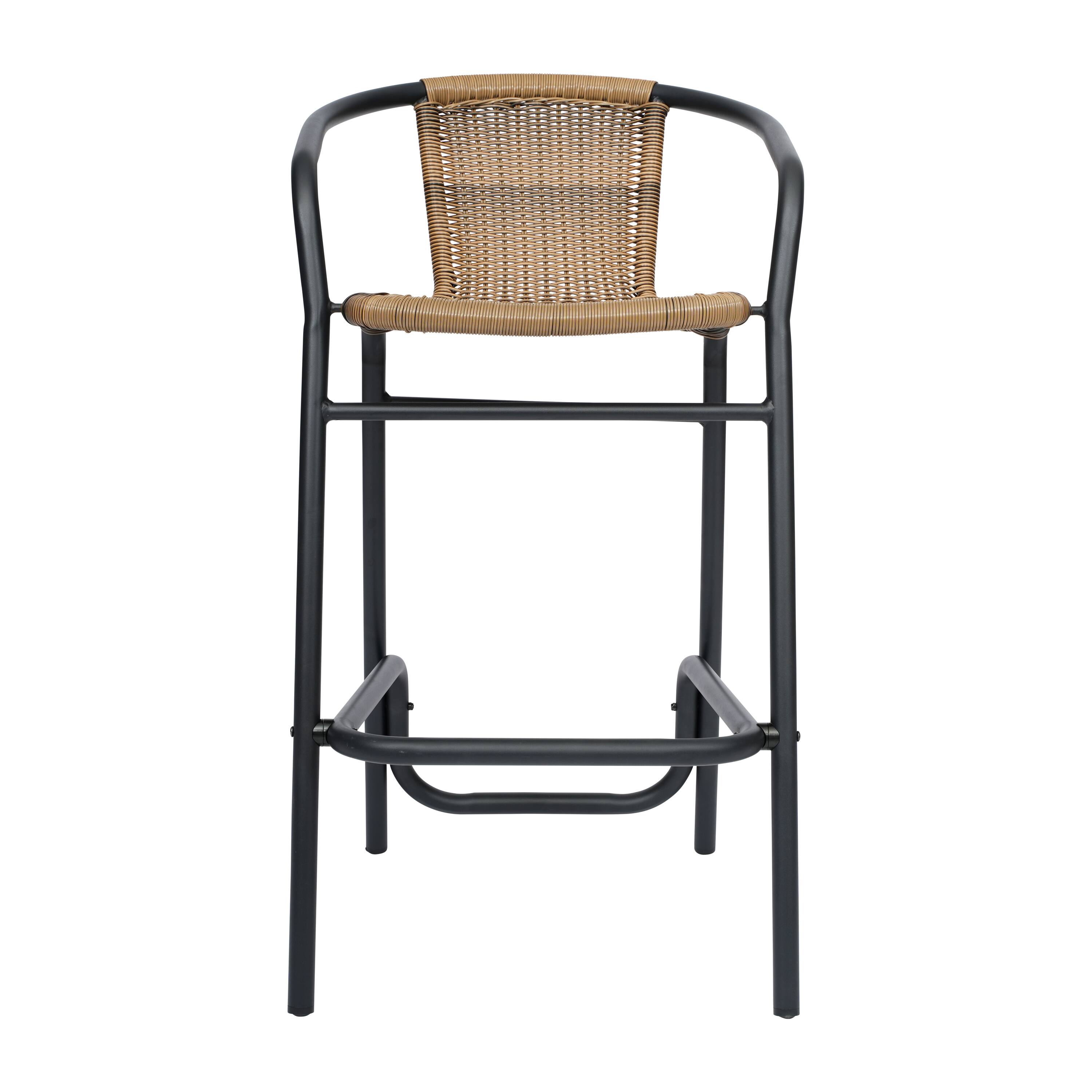 Alt View 8. Emma + Oliver - Rhea Indoor/Outdoor Restaurant Style Rattan Barstool - Medium Brown.