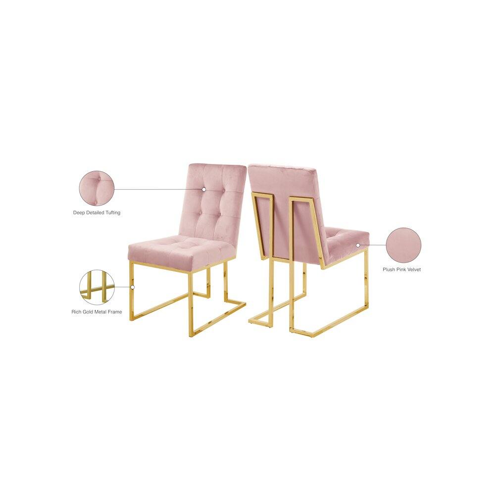 Deep Detailed Tufting  
Rich Gold Metal Frame  
Plush Pink Velvet