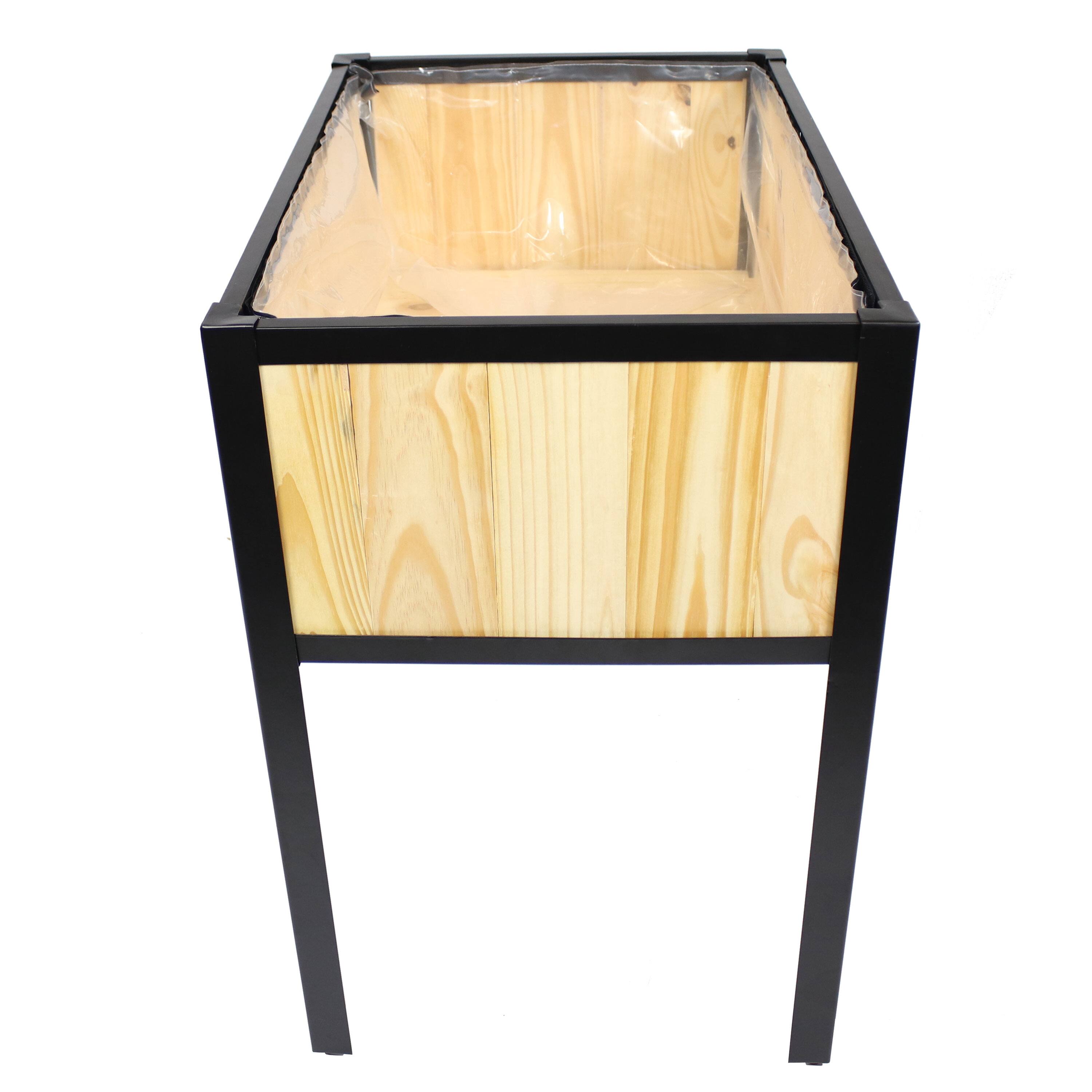 Alt View 4. Sunnydaze - Steel-Framed Acacia Raised Garden Bed - 30.75" H - Natural.