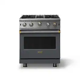Viking - 30"W. 4.0 Cu. Ft. Freestanding Self-Clean Open Burner Gas Convection Range - Cast Black w. Brushed Brass Trim - Cast Black