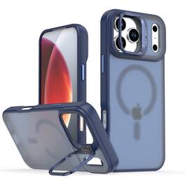 Dteck - Magnetic Matte Shockproof Case for Apple iPhone 17 Pro, Dual-Layer Protective Cover with Integrated Camera Kickstand - Blue