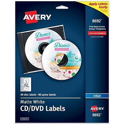 Avery - Inkjet CD Labels, Matte 2 Labels/Sheet, 20 Sheets/Pack, 40 Labels/Pack (8212) - White