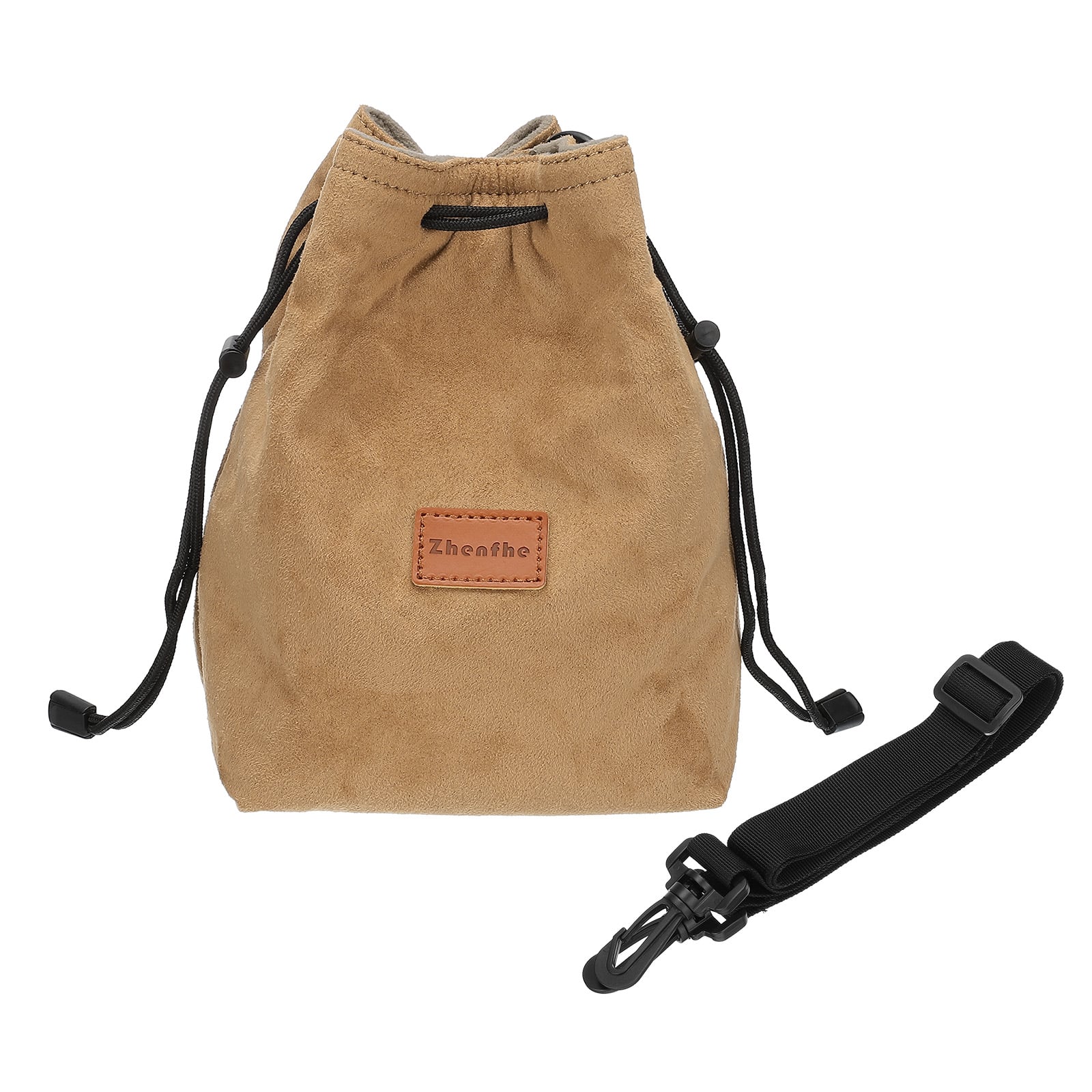Unique Bargains - Camera Lens Pouch, XL Size Drawstring Flannel Handbag with Shoulder Strap for DSLR Lens - Brown