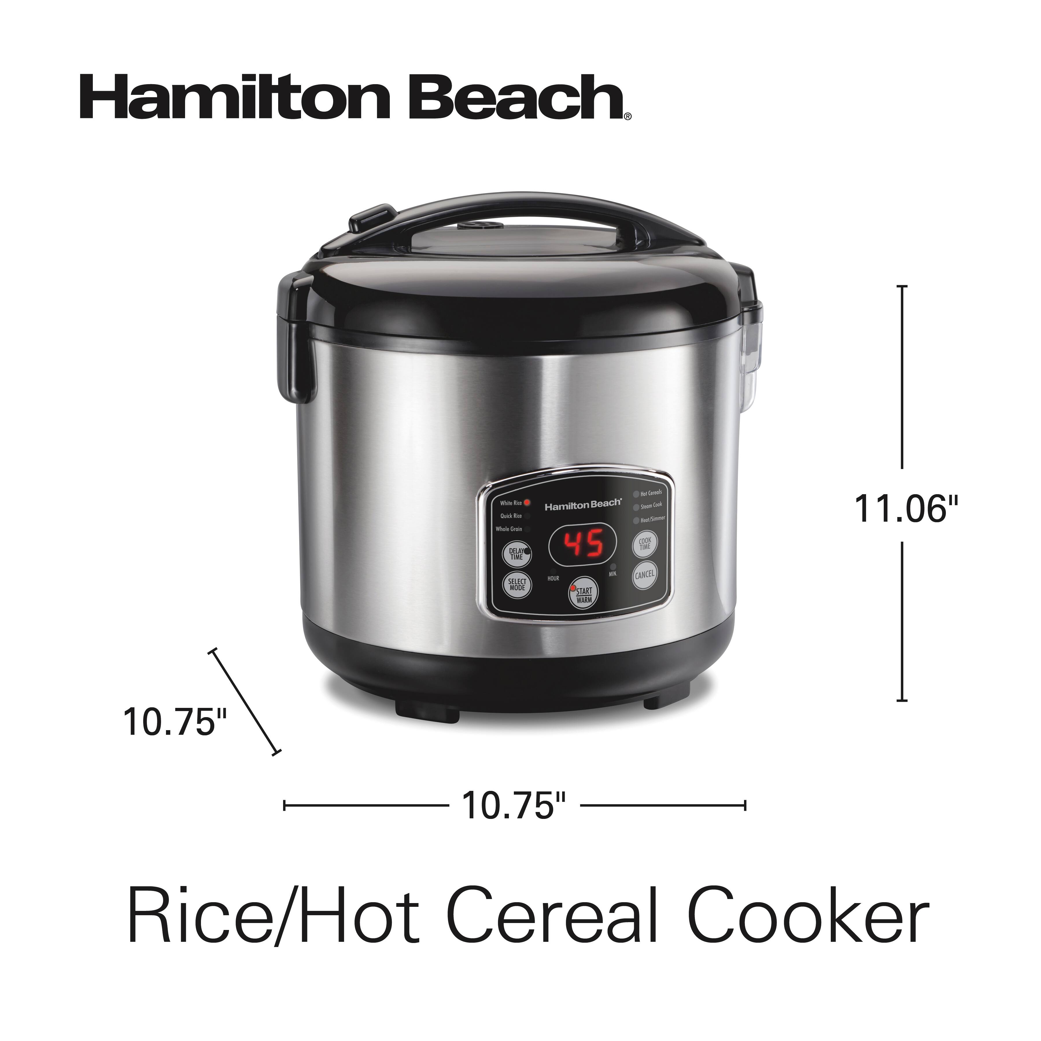 Hamilton Beach  
Rice/Hot Cereal Cooker  
Dimensions: 11.06" x 10.75" x 10.75"