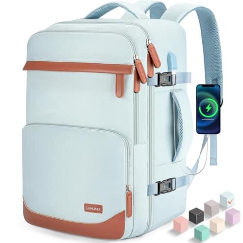 Live At Space - 40l Travel Backpack With Usb Charging Port Water resistant Carry On For Men Women Business Laptop Trips Commutes - Blue