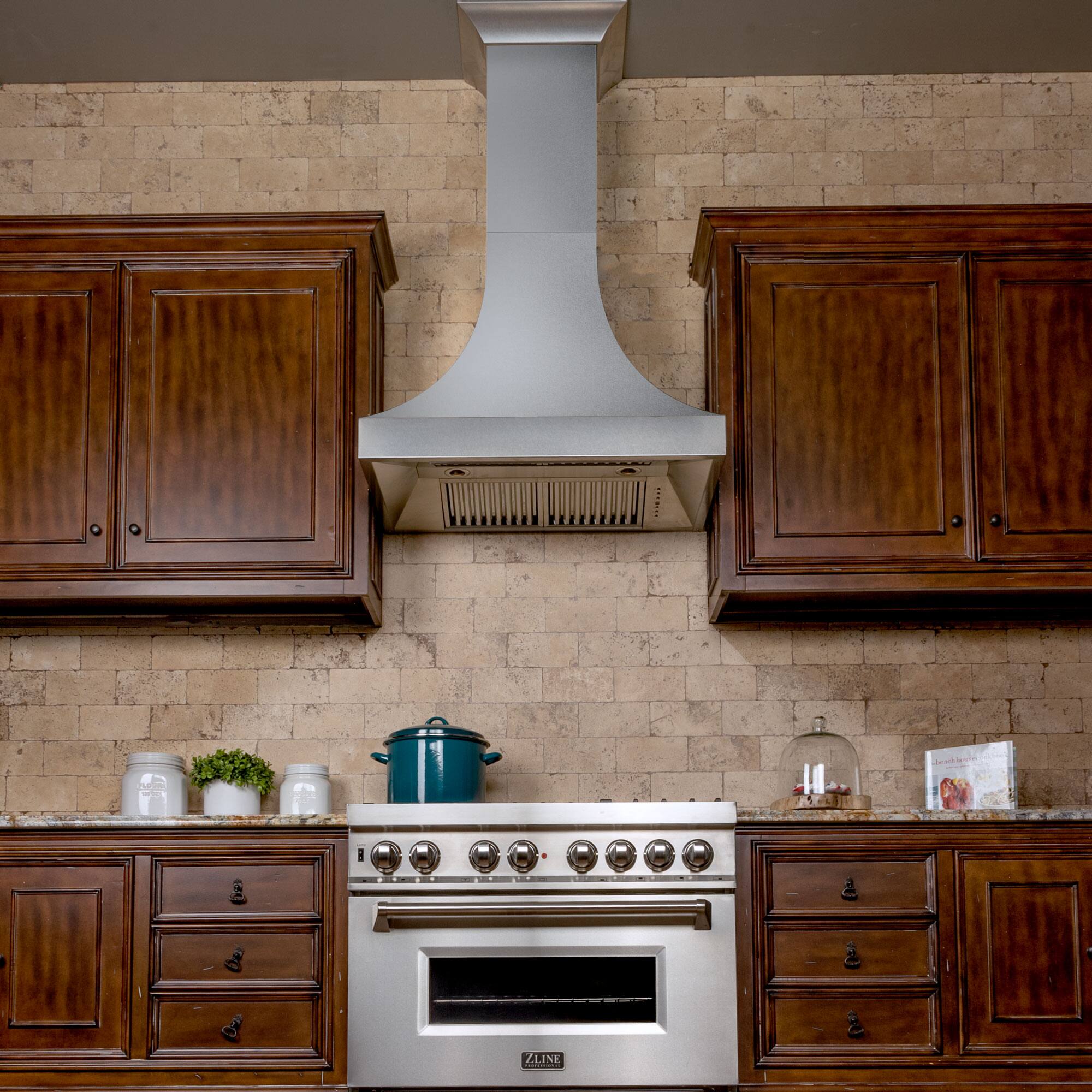 Alt View 3. ZLINE - ZLINE 36 in. Designer Series Satin Stainless Steel Ducted Wall Range Hood (8632S-36) - Satin Stainless Steel.