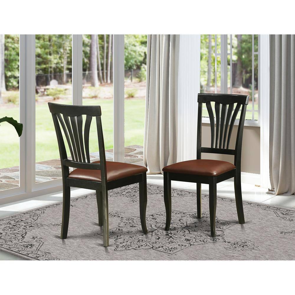 Left. East West Furniture - Avon Chair for dining room With Faux Leather Seat - Black Finish - Black & Cherry.