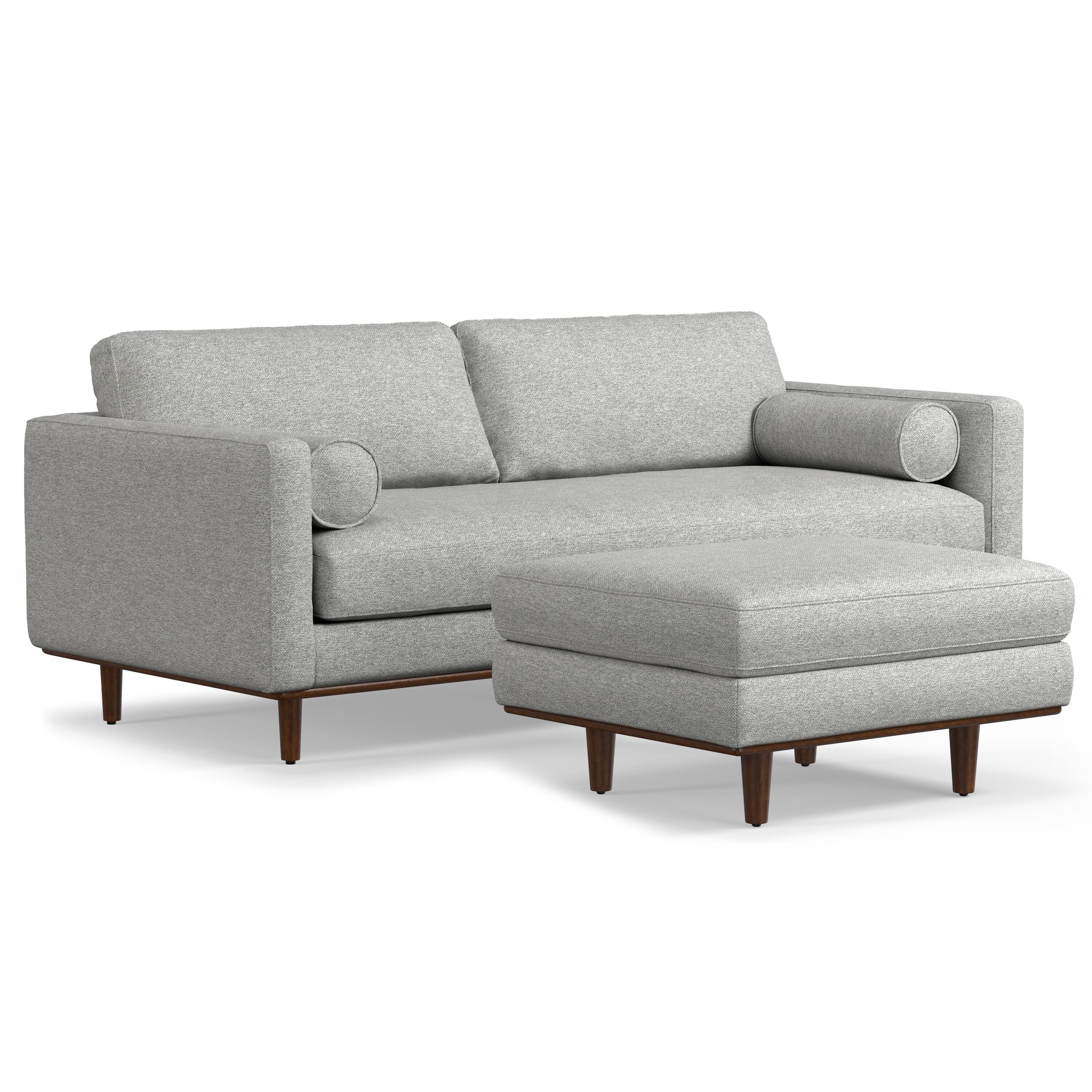 Simpli Home - Morrison Mid-Century Modern 89 inch Wide Sofa with Ottoman Set in Mist Grey Tightly Woven Performance Fabric - Mist Grey