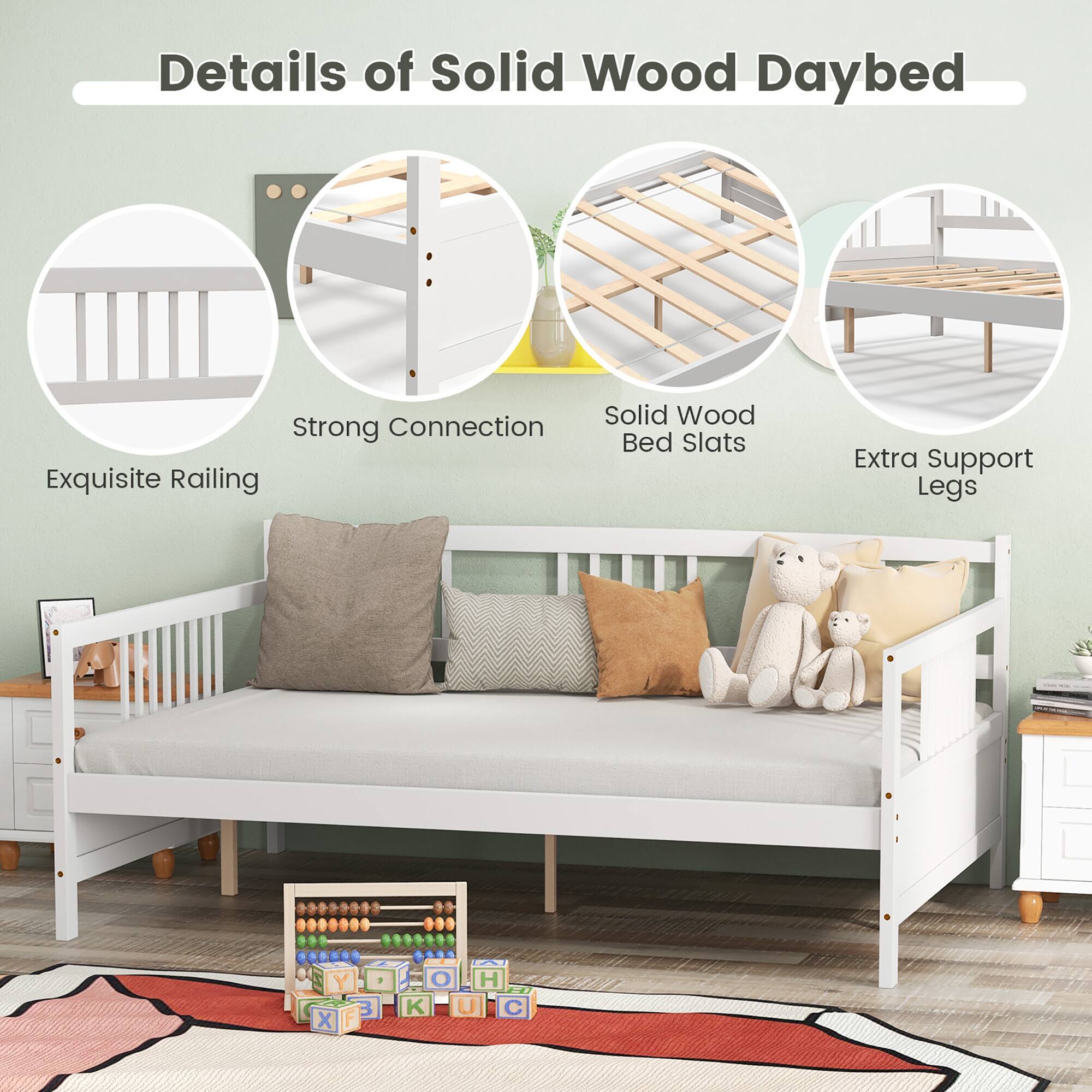 Details of Solid Wood Daybed
Exquisite Railing
Strong Connection
Solid Wood Bed Slats
Extra Support Legs